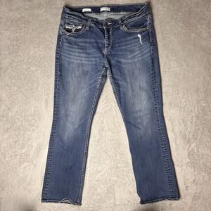 VIGOSS Western Style Boot, Cut Jeans, Medium Wash Size 16 Stretchy Distressed￼￼￼